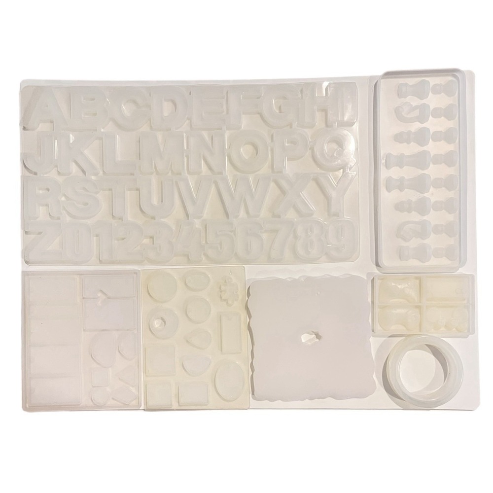 Lot‎ of 7 Silicone Molds Alphabet Gameboy Chess Pendant Epoxy Resin Jewelry